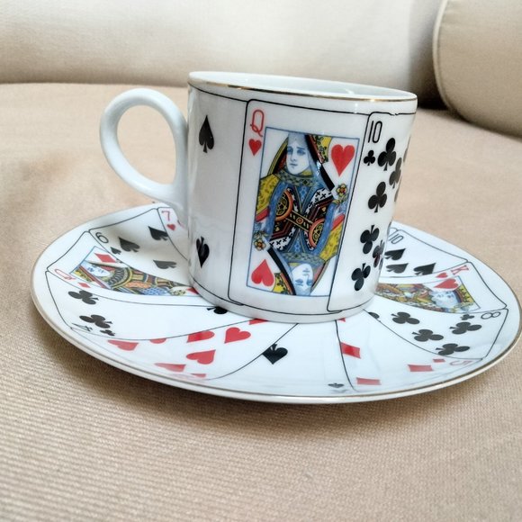 Vintage Horchow ~ Cup & Saucer Set ~ Playing Card Design - Picture 2 of 4